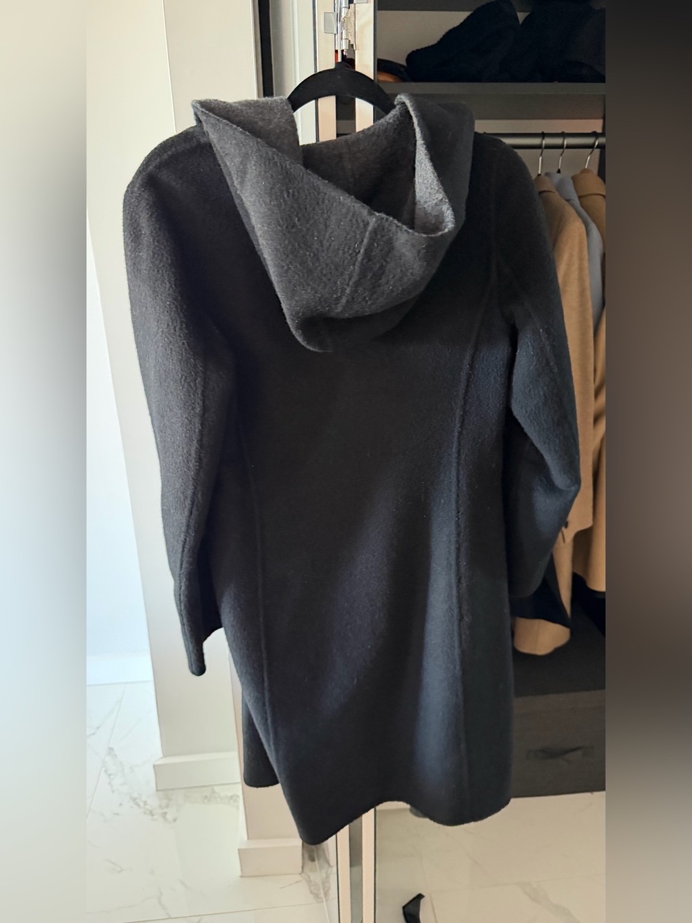 MACKAGE WOOL BLACK/GRAY REVERSIBLE HOODED COAT SIZE M with belt - Picture 2 of 2